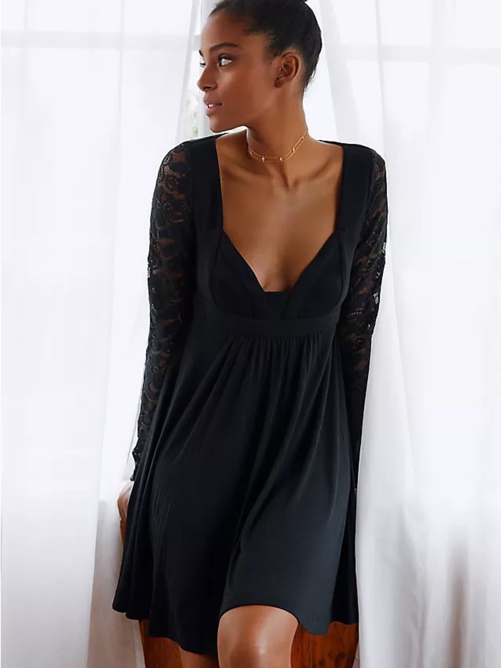 Anthropologie Black Lace Slip Dress. Very sexy for date or night in. Runs small